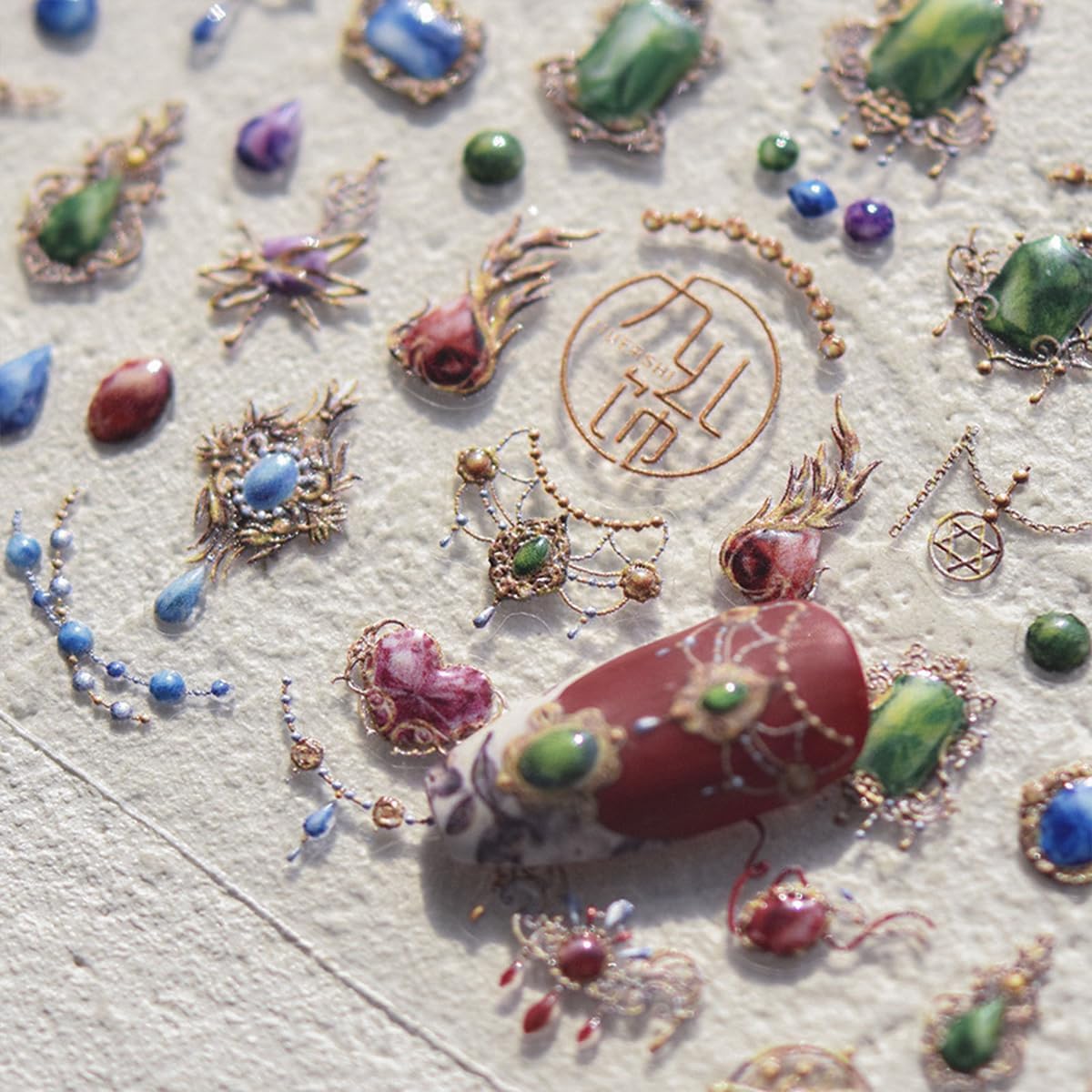 Jewels Nail Stickers for Nail Art 3D Necklace Pendant Jewels Gems Shaped Nail Decals Luxury Stickers for Nails Designs Self Adhesive Nail Art Supplies & Decorations for Women 1 Sheet