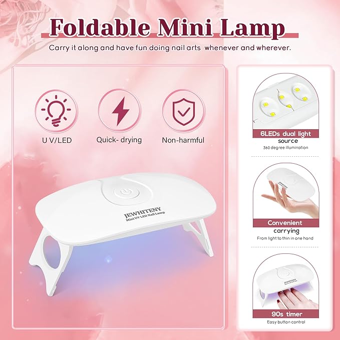 JEWHITENY 14 PCS Poly Nail Gel Kit Poly Extension Gel Kit Starter Kit With Slip Solution Professional Extension Set With LED Lamp Nail Art Design Beginner All In One