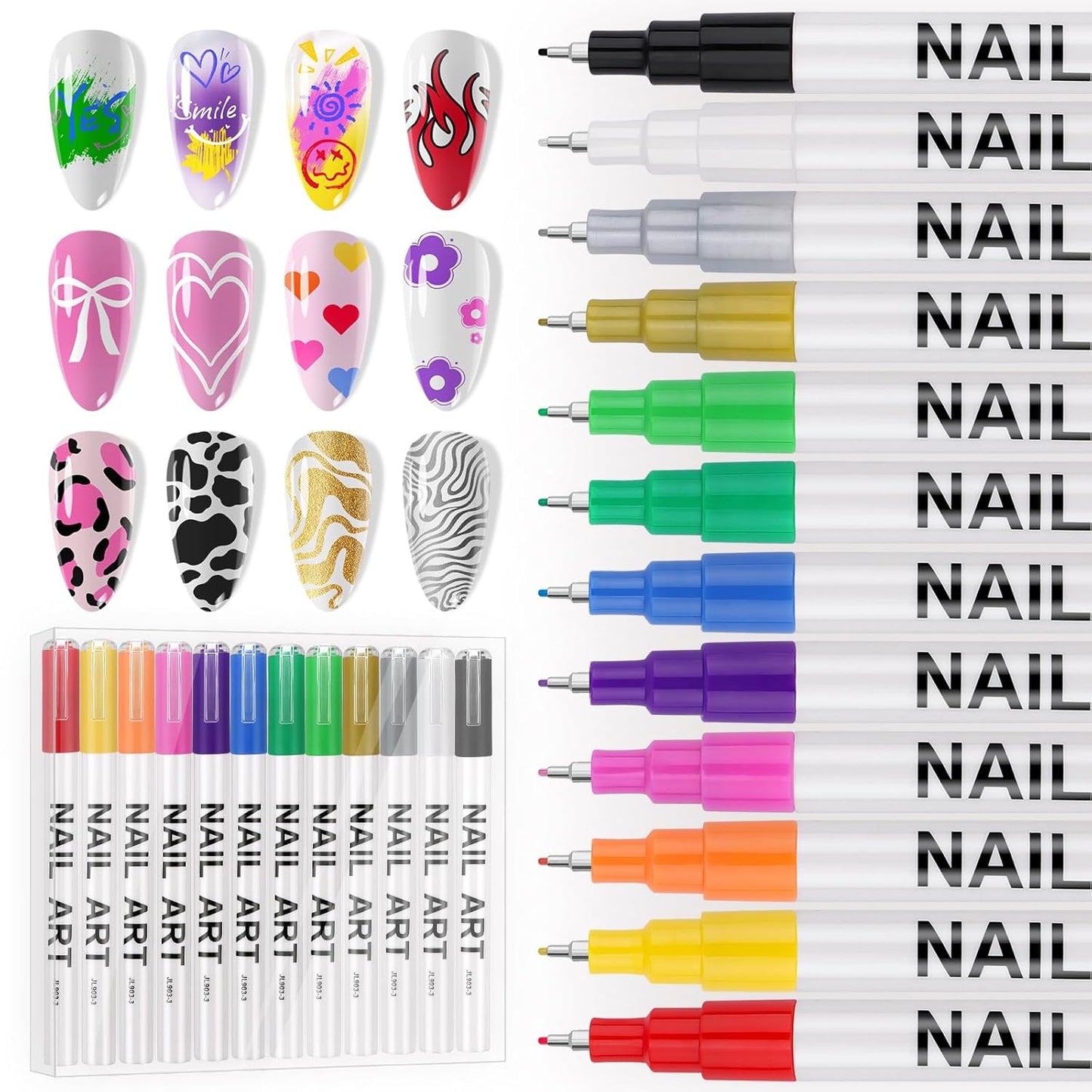12 Color Nail Art Pens Set, EBANKU 0.5 MM 3D Nail Polish Pens Acrylic Paint Pens Nail Markers for Nail Art Drawing Painting Nail Point Dotting Pen Nail Design Kit Home Nail Salon DIY
