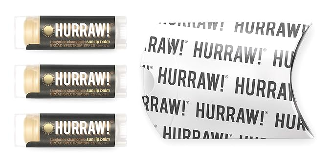 Hurraw! Sun Lip Balm (Zinc Oxide Protection, Broad Spectrum SPF 15, Tangerine, Chamomile), 3 Pack: Organic, Certified Vegan, Gluten Free. Non-GMO, All-Natural. Bee, Shea, Soy & Palm Free. Made in USA