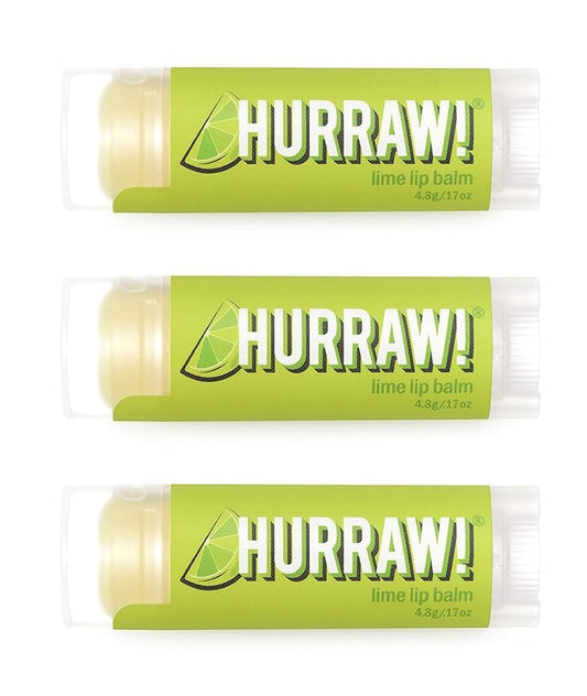 Hurraw! Lime Lip Balm, 3 Pack: Organic, Certified Vegan, Cruelty and Gluten Free. Non-GMO, 100% Natural Ingredients. Bee, Shea, Soy and Palm Free. Made in USA