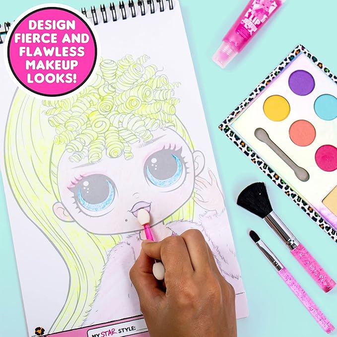 Horizon Group USA LOL OMG Make Up Artist Studio, DIY Craft Kit, Design with Brushes, Crayons & Stickers.Use Stencils to Color in Make-Up.Nail Polish, Decals & Surprise Blind Bags Included