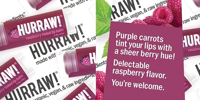 Hurraw! Raspberry Tinted, Black Cherry Tinted, Hazelnut Tinted Lip Balms, 3 Pack Bundle: Organic, Certified Vegan, Cruelty & Gluten Free. Non-GMO, 100% Natural. Bee, Shea, Soy & Palm Free. Made in USA