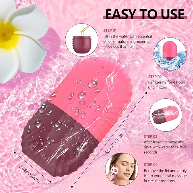 Ice Roller for Face and Eye, Silicone Ice Facial Roller Ice Holder, Face Ice Mold Skin Care, Face Icers Reusable Ice Cube Roller for Shrink Pores Anti Wrinkle Reduce Puffiness, Rose