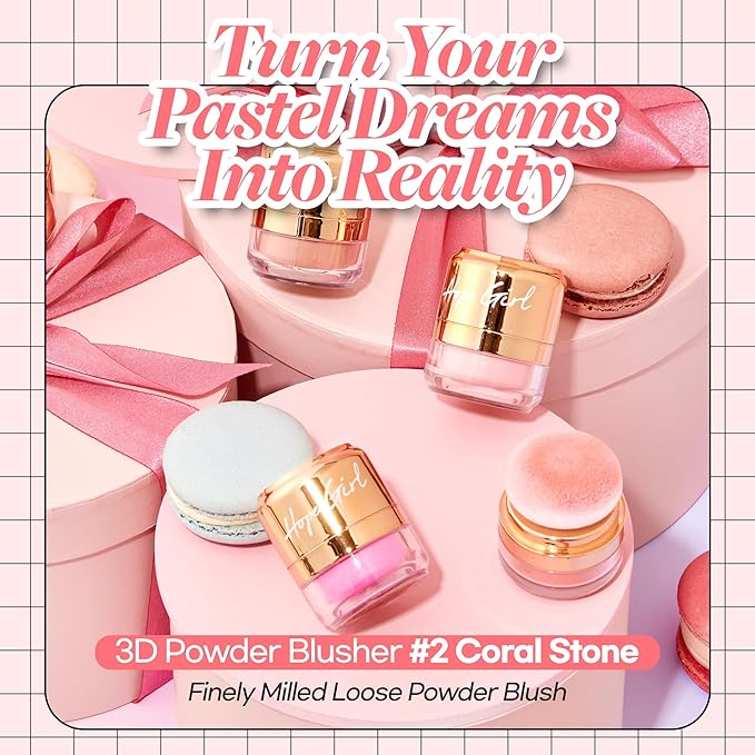 Hope Girl 3D Powder Blusher 0.17oz | Skin-Loving Korean Mini Blush for Cheeks and Eye Makeup w/Allantoin | K Beauty Cool Toned Vibrant Sunkissed Fine Powder Makeup Blush Cosmetics (#02 Coral Stone)
