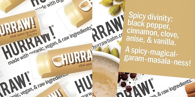 Hurraw! Chai Spice Lip Balm: Organic, Certified Vegan, Cruelty and Gluten Free. Non-GMO, 100% Natural Ingredients. Bee, Shea, Soy and Palm Free. Made in USA
