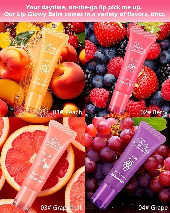 Hydrating Lip Glowy Balm, Ultra-Nourishing Lip Balm for Dry Cracked Lips, Moisturizer Lip Repair Sleeping Lip Mask, Day and Night Lip Care Therapy Treatment,Glossy Smooth Lip Butter Balm-04#Grape