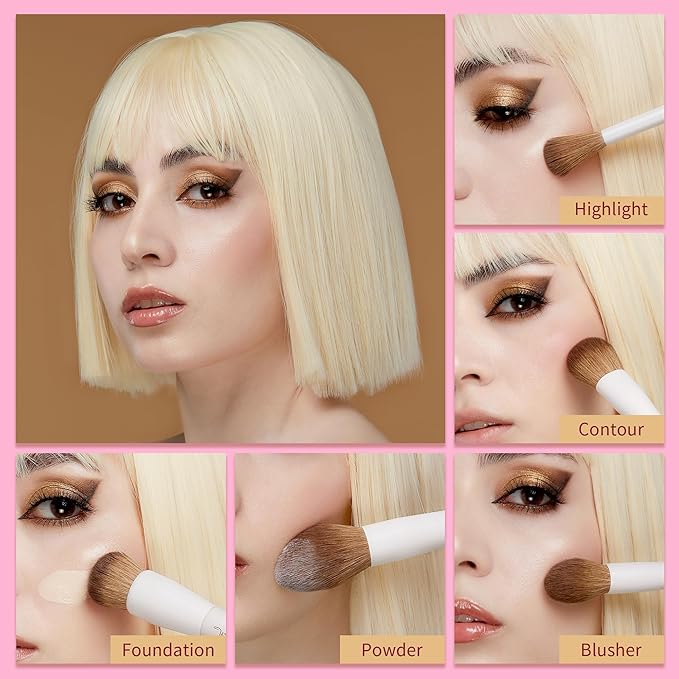 Jessup Makeup Brushes 14Pcs Makeup Brush Set Premium Synthetic Powder Foundation Contour Blush Concealer Eye Shadow Blending Liner Make Up Brush Kit Light Grey with Gift Box, T329-G