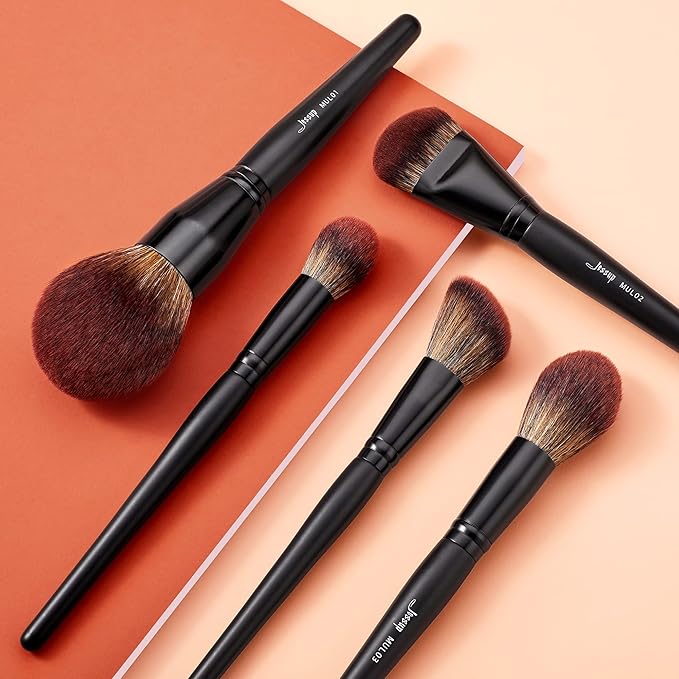 Jessup Large Face Makeup Brushes 5pcs, Premium Synthetic Foundation Powder Contour Blusher Highlighter Brush, Phantom Black T273