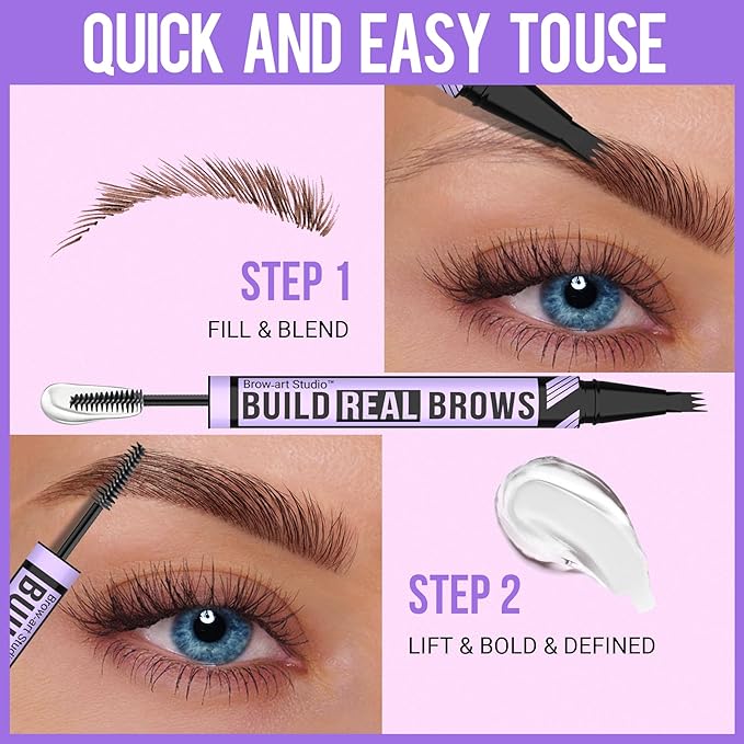iMethod Eyebrow Pen and Eyebrow Gel - Eyebrow Pencils for Women with 4-Fork-Tip & Brow Gel Clear, Magical 2-in-1 Dual-Ended Brow Pen for Fuller-Looking Defined Brows, Stay All Day, Light Brown