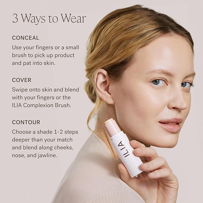 ILIA - Skin Rewind Complexion Stick - Foundation + Concealer + Skincare | Non-Toxic, Vegan, Cruelty-Free, Clean Makeup (31C - Cedar, 0.35 oz | 10 g)