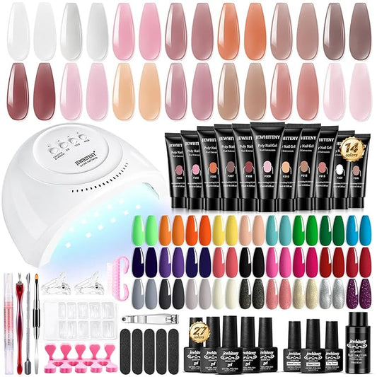 JEWHITENY 14 Colors Poly Gel Nail Kit 27 Colors Gel Nail Polish Kit With U V Light All In One Nail Art Starter Kit Suitable For All Seasons