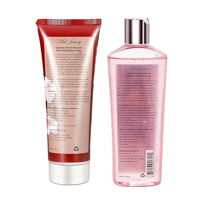 Japanese Cherry Blossom Shower Gel and Body Cream Set - Nourishing and Moisturizing Daily Skincare - 8 fl.oz / 236mL Each, Christmas Gifts for Her and Him (Japanese Cherry Blossom)