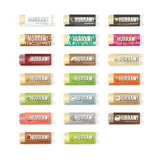 Hurraw! Lip Balms: Staff Favorites, 20 Balm Bundle Pack – Organic, Certified Vegan, Cruelty and Gluten Free. Non-GMO, 100% Natural Ingredients. Bee, Shea, Soy and Palm Free. Made in USA