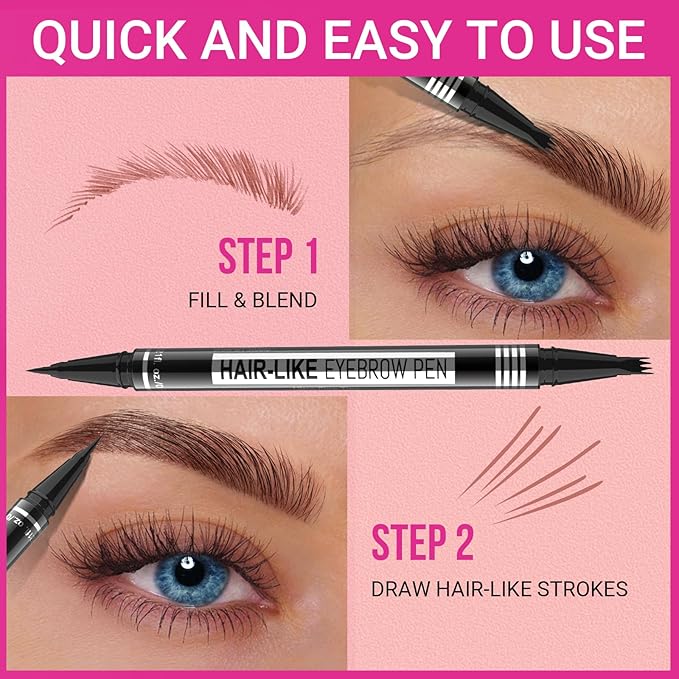 iMethod Microblading Eyebrow Pen - Eyebrow Pencil Magical 2-in-1 Dual-Ended Eye Brow Pencils for Women with 4-Fork-Tip & Precise Brush-Tip Create Natural Hair-Like Brows, Last All-Day, Reddish Brown