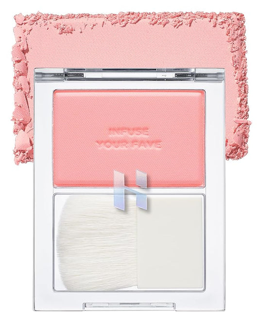 HOLIKA HOLIKA Infusing Blush with Brush - Lightweight, Smooth, Blendable Cheek Blusher, Sebum-Control, Natural Pore Coverage, Built-In Brush, Long-Lasting Pigment for Romantic Mood (06 FLUTTER)