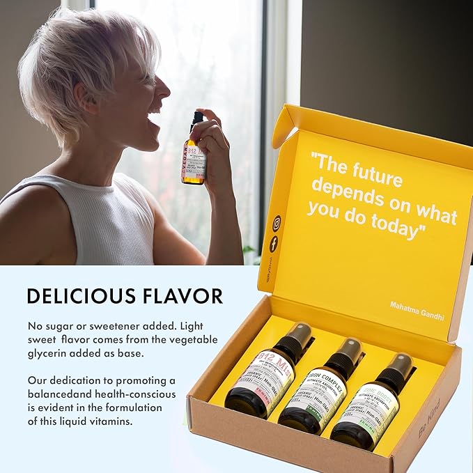 Iron Support Spray Bundle Liquid Vitamin B12 Methylcobalamin, Zinc Picolinate, and Bisglycinate | Non-GMO, Gluten-Free, Sugar-Free Iron Supplement | 2 Fl Oz Each | 360 Days Supply