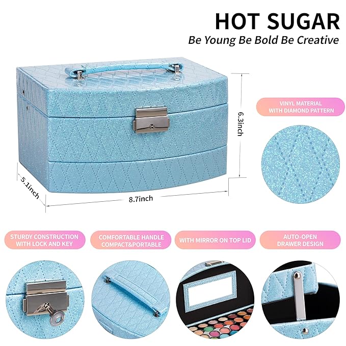Hot Sugar Girls Makeup Kit for Birthday Gift, All in One Beginner Makeup Kit for Women Full Kit, Christmas Makeup Set for Teens 10 12 13 16 Includes Real Cosmetics and Makeup Tools (BLUE)