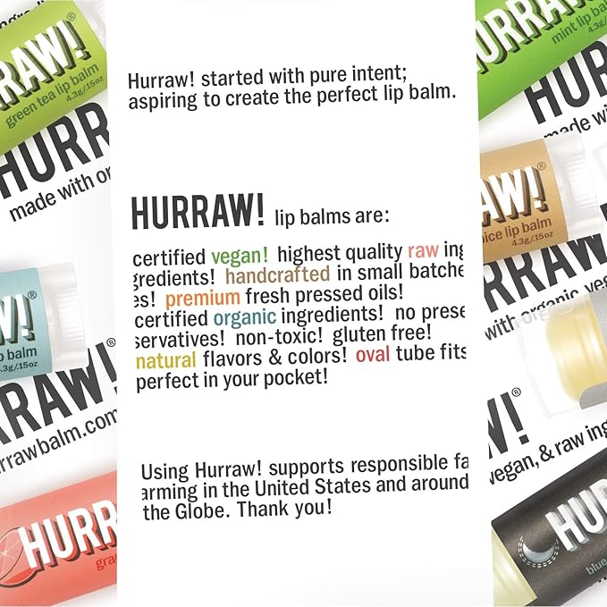 Hurraw! Lip Balms: Staff Favorites, 20 Balm Bundle Pack – Organic, Certified Vegan, Cruelty and Gluten Free. Non-GMO, 100% Natural Ingredients. Bee, Shea, Soy and Palm Free. Made in USA