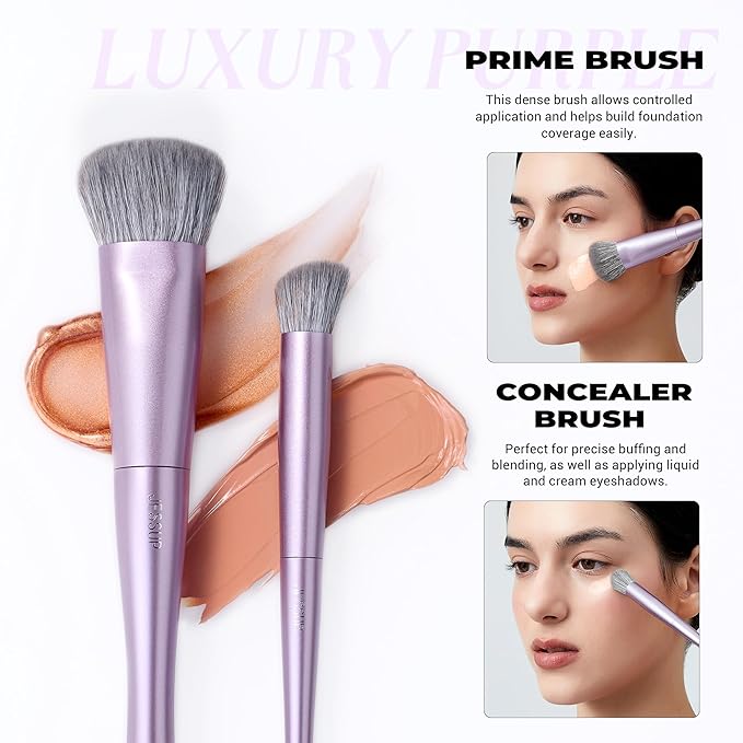 Jessup Makeup Brushes Face 5pcs, Premium Synthetic Make Up Brushes Set for Foundation Contour Blush Highlighter and Powder, Luxury Purple T514
