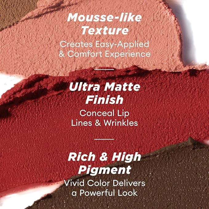 ITY Velvet Matte Finish Lip Stain-Mousse Textured Lip Clay, Red Shade, Conceals Lip Lines, Rich Pigment Lip Tint Lipsticks, 0.14 oz (4g) in Ginger, Embered.