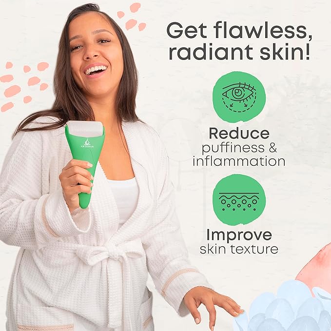 Ice Roller for Face & Eye Puffiness Relief 2 in 1 Set - Therapeutic Facial Massager for Beauty - Cooling Face Rollers for Women - Tone & Tighten Your Damaged Skin - Reduce Wrinkles