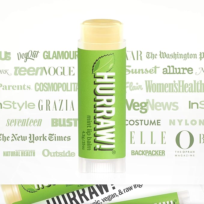 Hurraw! Mint Lip Balm: Organic, Certified Vegan, Cruelty and Gluten Free. Non-GMO, 100% Natural Ingredients. Bee, Shea, Soy and Palm Free. Made in USA