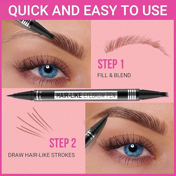 iMethod Eyebrow Pen - Eyebrow Pencil Magical 2-in-1 Eye Brow Pencils for Women with 4-Fork-Tip & Precise Brush-Tip for Natural Hair-Like Brows, Last All-Day, with Eyebrow Spoolie Brush, Grey