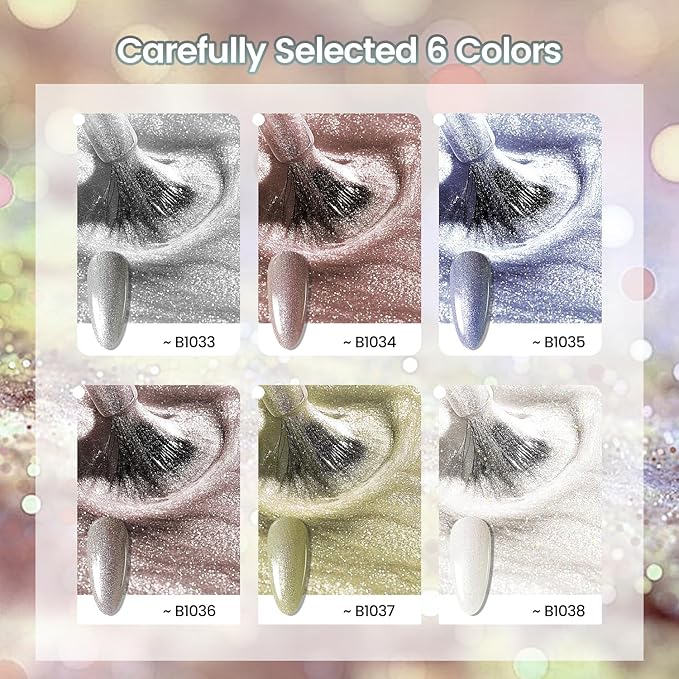 JODSONE 10ml Glitter Gel Nail Polish Set 6 Color Glitter Effect gel polish All Seasons Neutral Soak off LED Lamp Gel Manicure Set for Nail Art