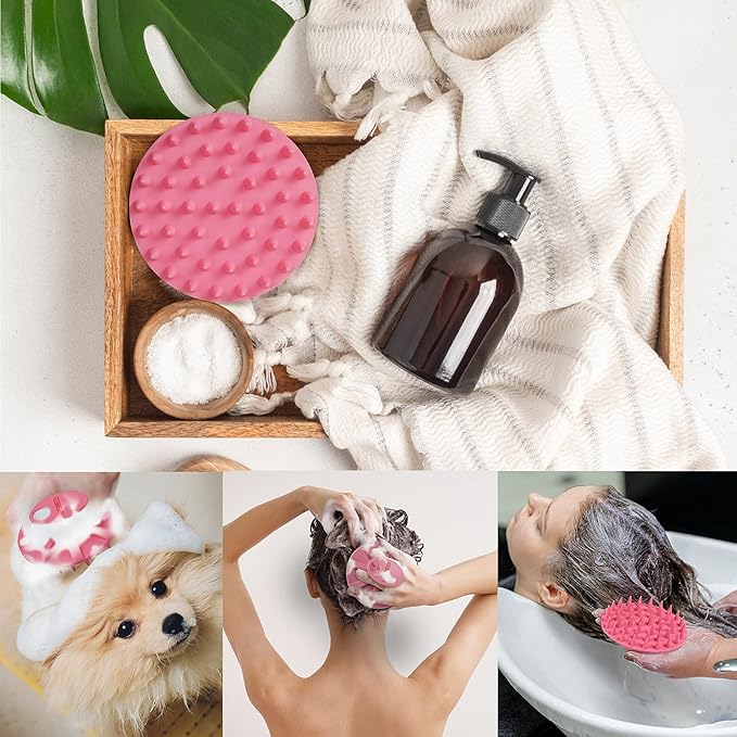 INNERNEED Scalp Massager Shampoo Brush, Wet & Dry Manual Scalp Care Head Scrubber Hair Washing, Soft Silicone Bristles, for Hair Growth, Dandruff Removal, Comfortable for All Hair Types (Pink)