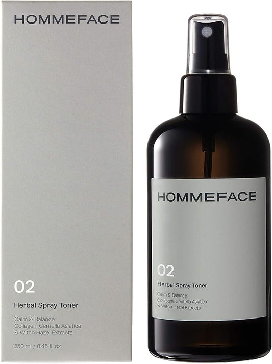 HOMMEFACE Men’s Herbal Spray Face Toner, 8.45 fl. oz. - Alcohol-Free, Hydrating and Balancing Facial Mist with Witch Hazel, CICA Extract, Anti Aging, Aftershaving, for All Skin Types