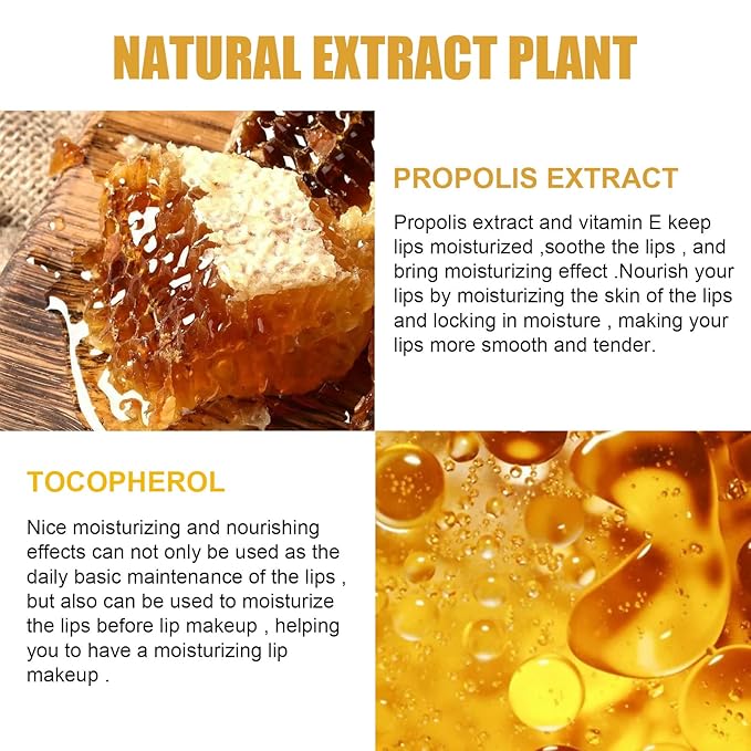 Honey Lip Balm Pot, Propolis Lip Mask, Strawberry Hydrating Propolis Lip Sleeping Mask, Prevent Dry&Cracked, Lip Repair Nourishes the Lip Skin (Honey)