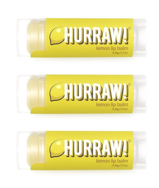 Hurraw! Lemon Lip Balm, 3 Pack: Organic, Certified Vegan, Cruelty and Gluten Free. Non-GMO, 100% Natural Ingredients. Bee, Shea, Soy and Palm Free. Made in USA