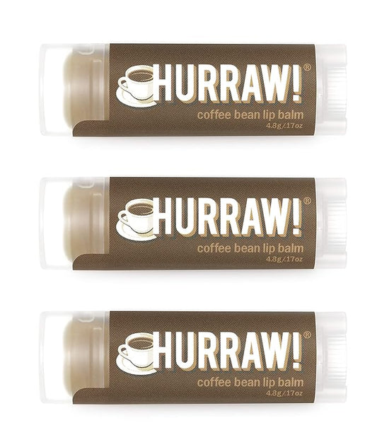 Hurraw! Coffee Bean Lip Balm, 3 Pack: Organic, Certified Vegan, Cruelty and Gluten Free. Non-GMO, 100% Natural Ingredients. Bee, Shea, Soy and Palm Free. Made in USA