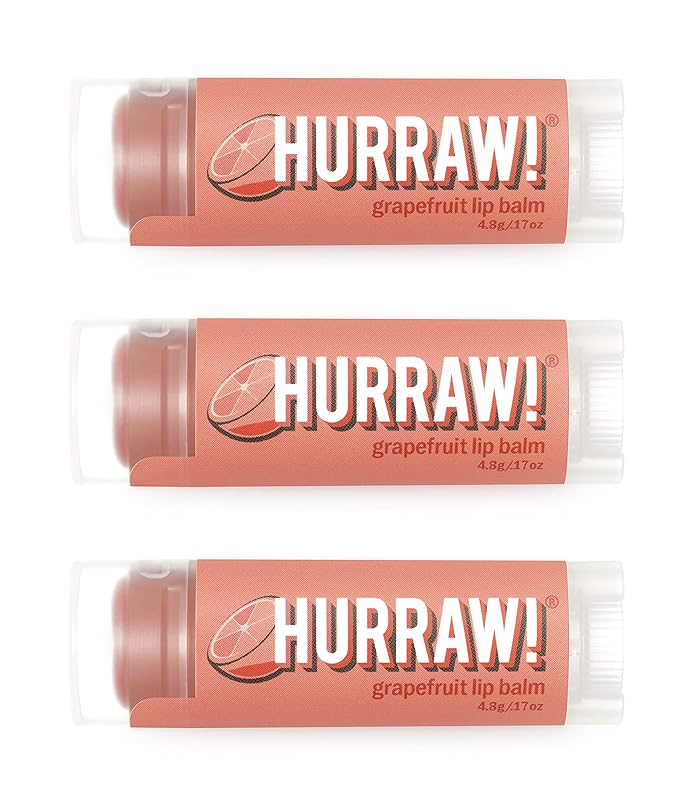 Hurraw! Grapefruit Lip Balm, 3 Pack: Organic, Certified Vegan, Cruelty and Gluten Free. Non-GMO, 100% Natural Ingredients. Bee, Shea, Soy and Palm Free. Made in USA