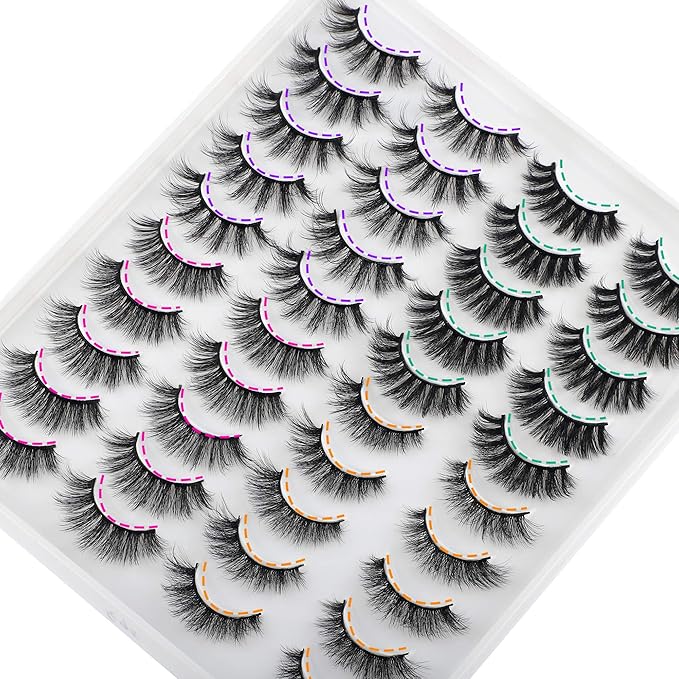 JIMIRE 20 Pairs False Eyelashes 4 Styles Mink Eyelashes Fluffy Pack 3D Volume Faux Mink Cat Eye Lashes Pack