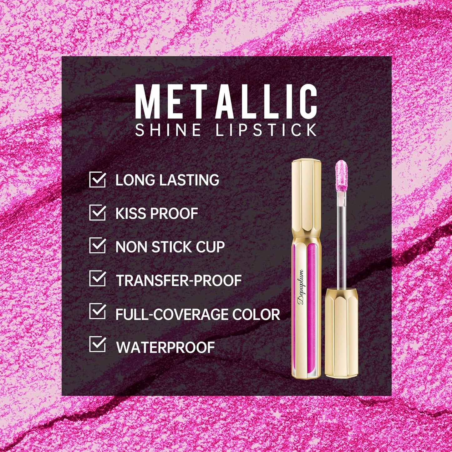 Hot Pink Lipsticks for Women Metallic Lipstick Long Lasting Non Stick Cup Lip Gloss, Shimmer Lightweight Hydrating Full Coverage Lip Color,DP112 Show Girl