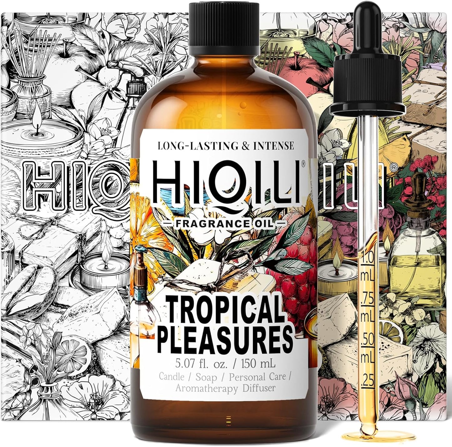 HIQILI Tropical Pleasures Fragrance Oil for Diffuser, Inspired by Est.Lau-der Plea.Exotic, Candle & Soap Making, DIY Perfume & Body Scrubs, Long-Lasting Fruity Floral Aroma - 5.07 Fl Oz