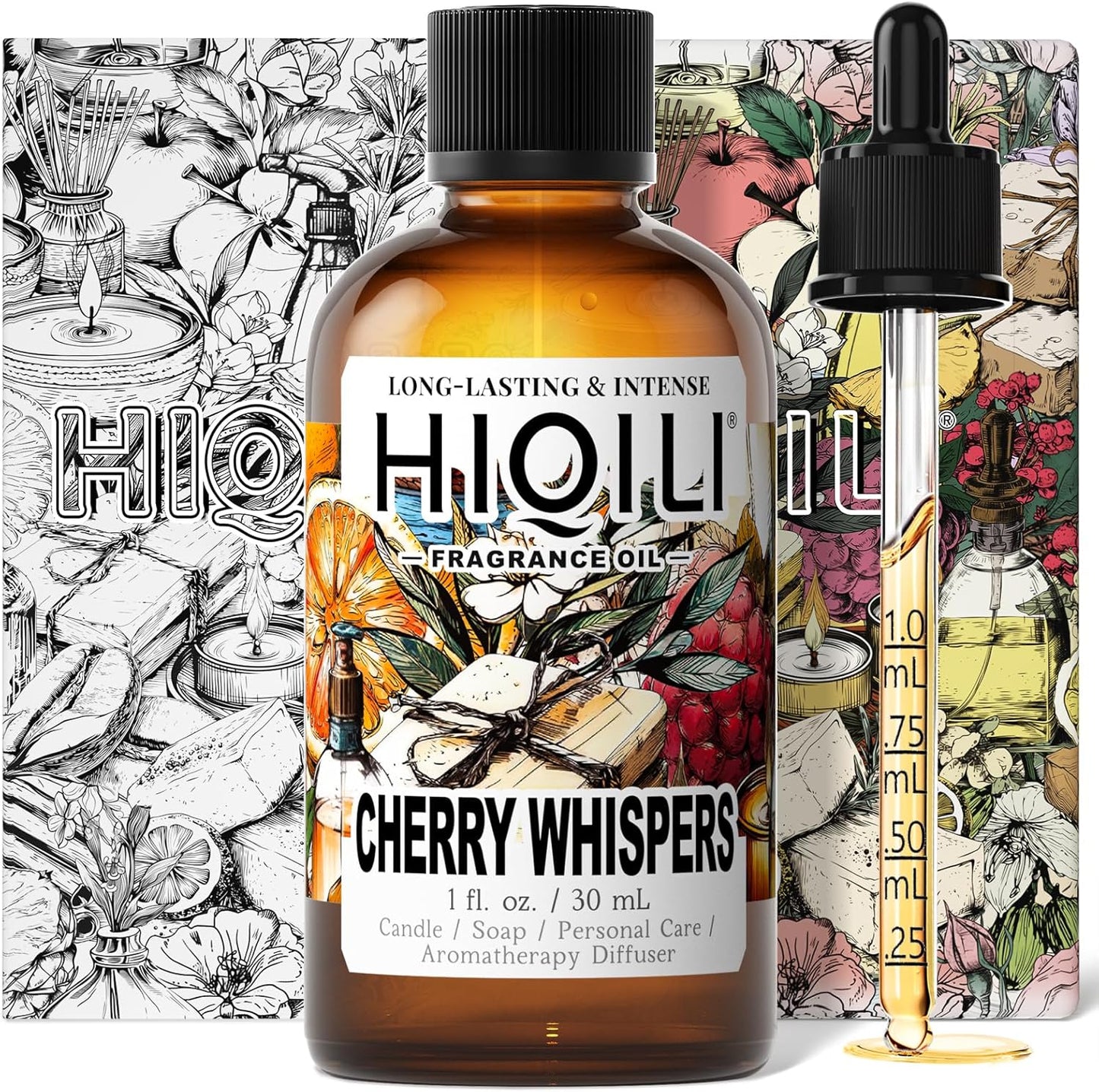 HIQILI Cherry Whispers‌ Fragrance Oil for Soap, Candle Making, Inspired by E.scd Cherry in-t.Air, Wool Dryer Balls, Home Luxury Scents for Laundry & Bathroom Use - 1 Fl Oz