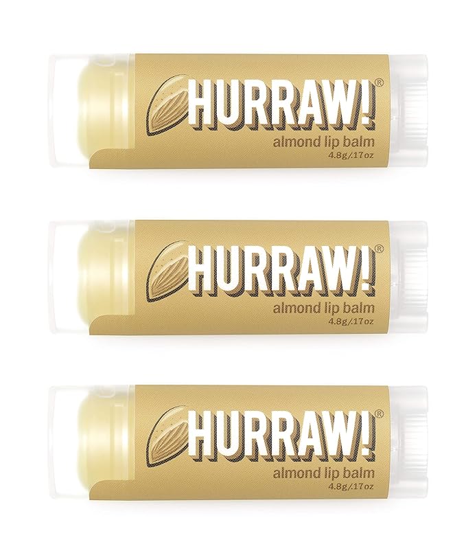 Hurraw! Almond Lip Balm, 3 Pack: Organic, Certified Vegan, Cruelty and Gluten Free. Non-GMO, 100% Natural Ingredients. Bee, Shea, Soy and Palm Free. Made in USA