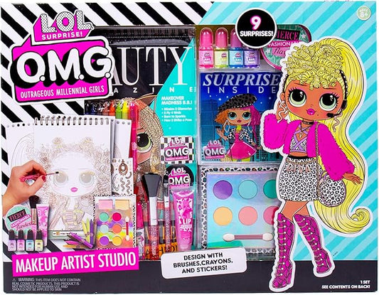 Horizon Group USA LOL OMG Make Up Artist Studio, DIY Craft Kit, Design with Brushes, Crayons & Stickers.Use Stencils to Color in Make-Up.Nail Polish, Decals & Surprise Blind Bags Included